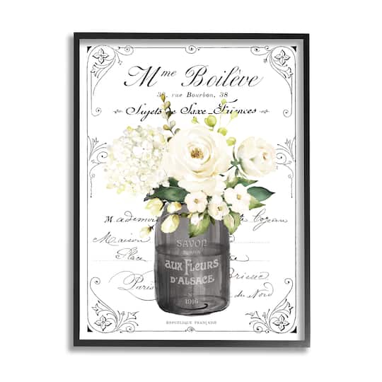 Stupell Industries Vintage Parisian Bathroom Floral Bouquet White Flowers Framed Wall Art